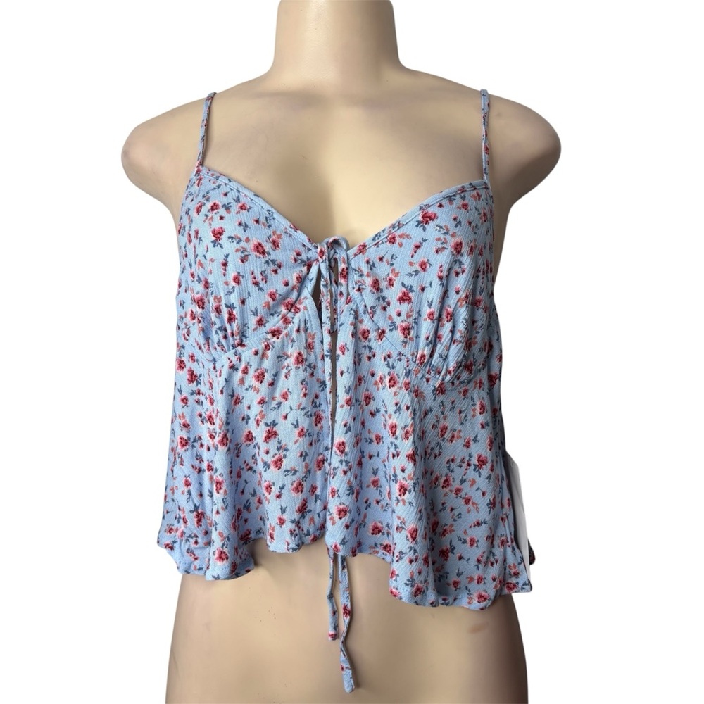 Bear Dance Light Blue Floral Tie-Front Cami